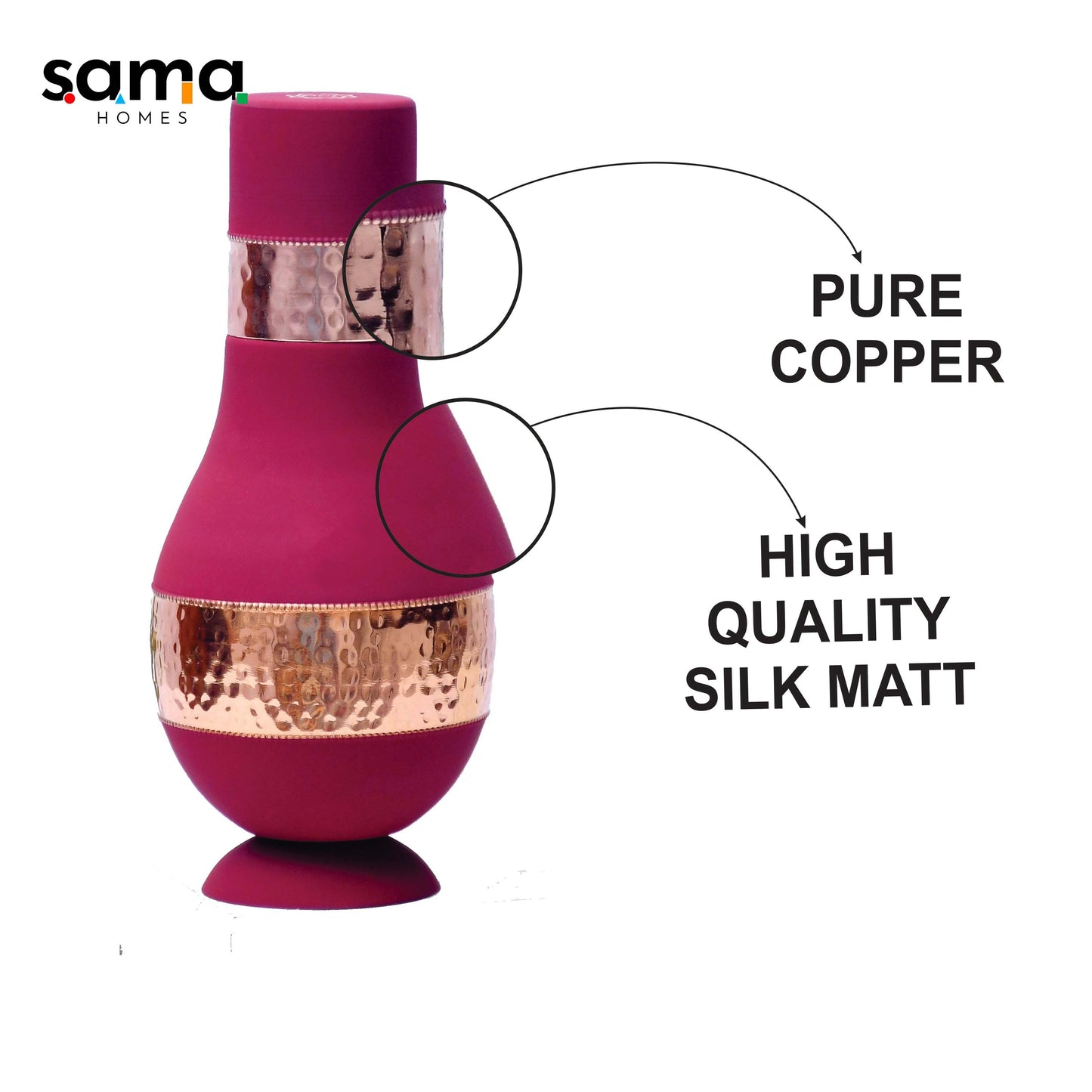 Pure Copper Silk Red Cherry Modern Surahi with Inbuilt Glass Capacity