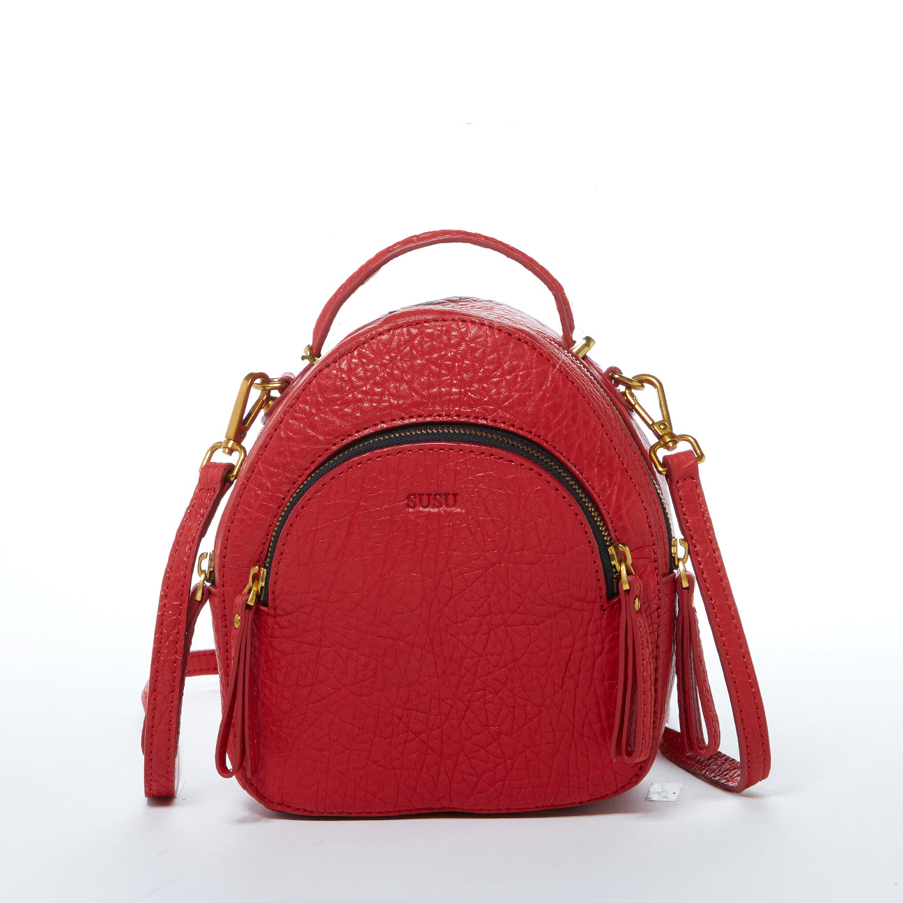 SUSU Small Red Leather Backpack Purse for Women Convertible Crossbody