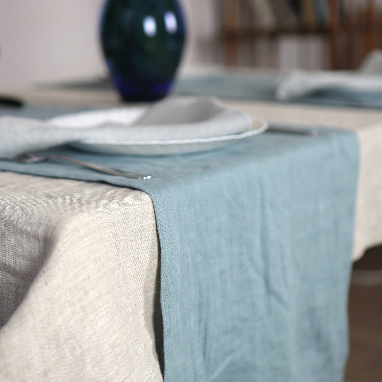Greyish Mint linen table runner