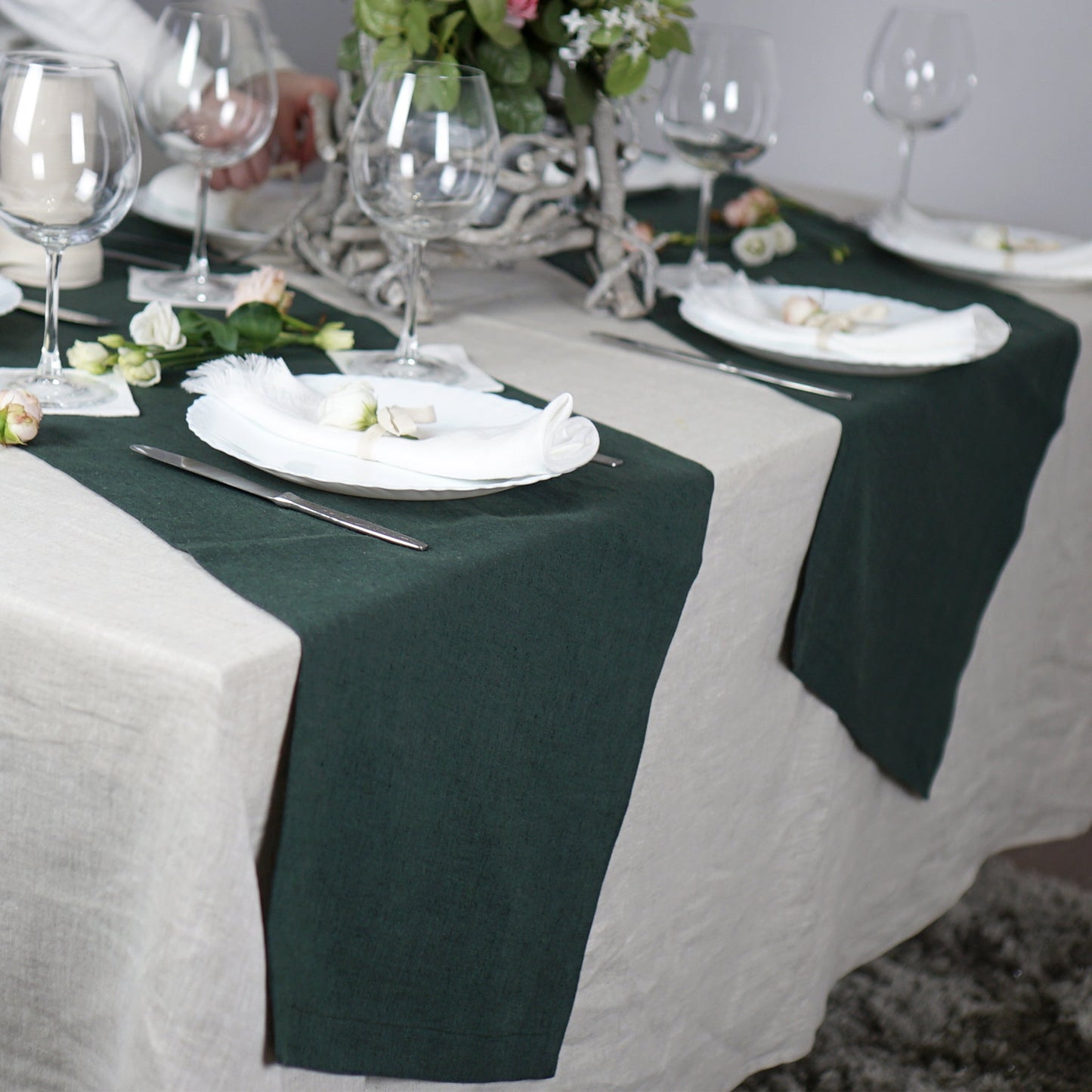 Greyish Mint linen table runner