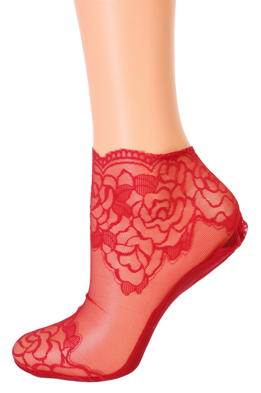 TERESA red lace socks for women