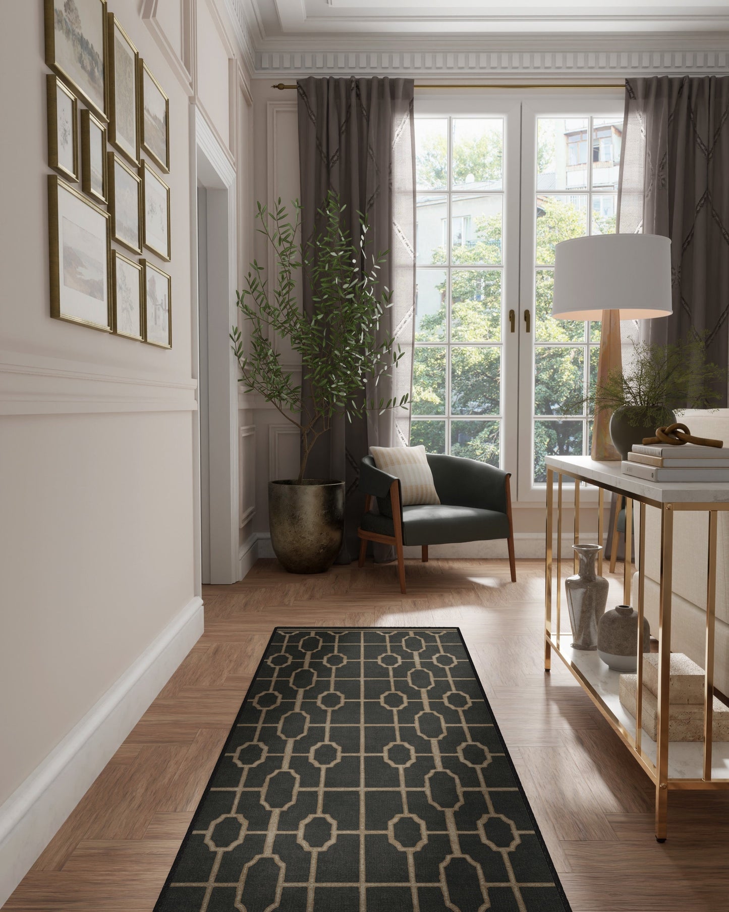 The Hiltons Diana Trellis Black & Gold Tufted Rug