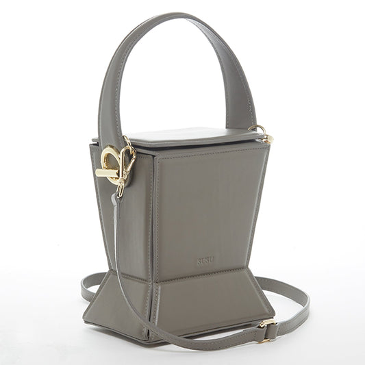 SUSU Grey Leather Bucket Bag Unique Leather Crossbody Purse Women's
