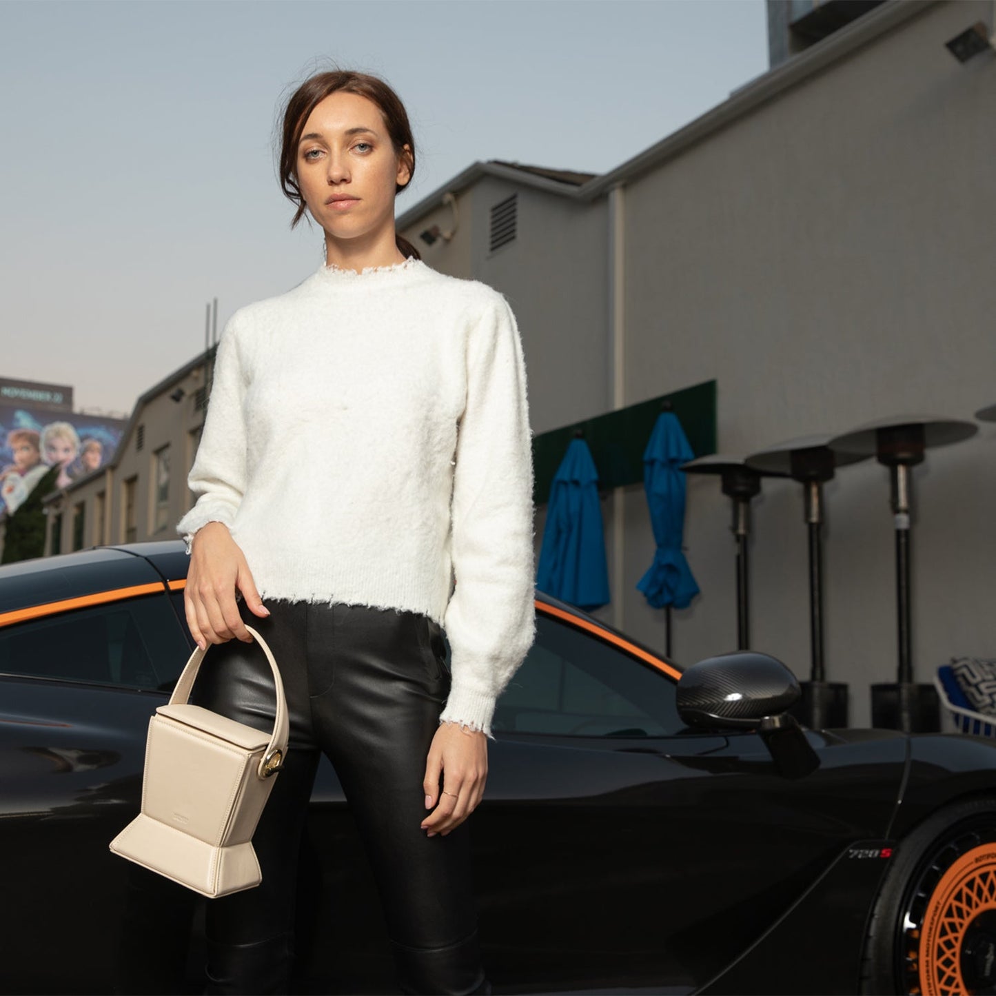 SUSU Cream Leather Bucket Bag Off White Unique Leather Crossbody Purse