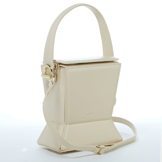 SUSU Cream Leather Bucket Bag Off White Unique Leather Crossbody Purse
