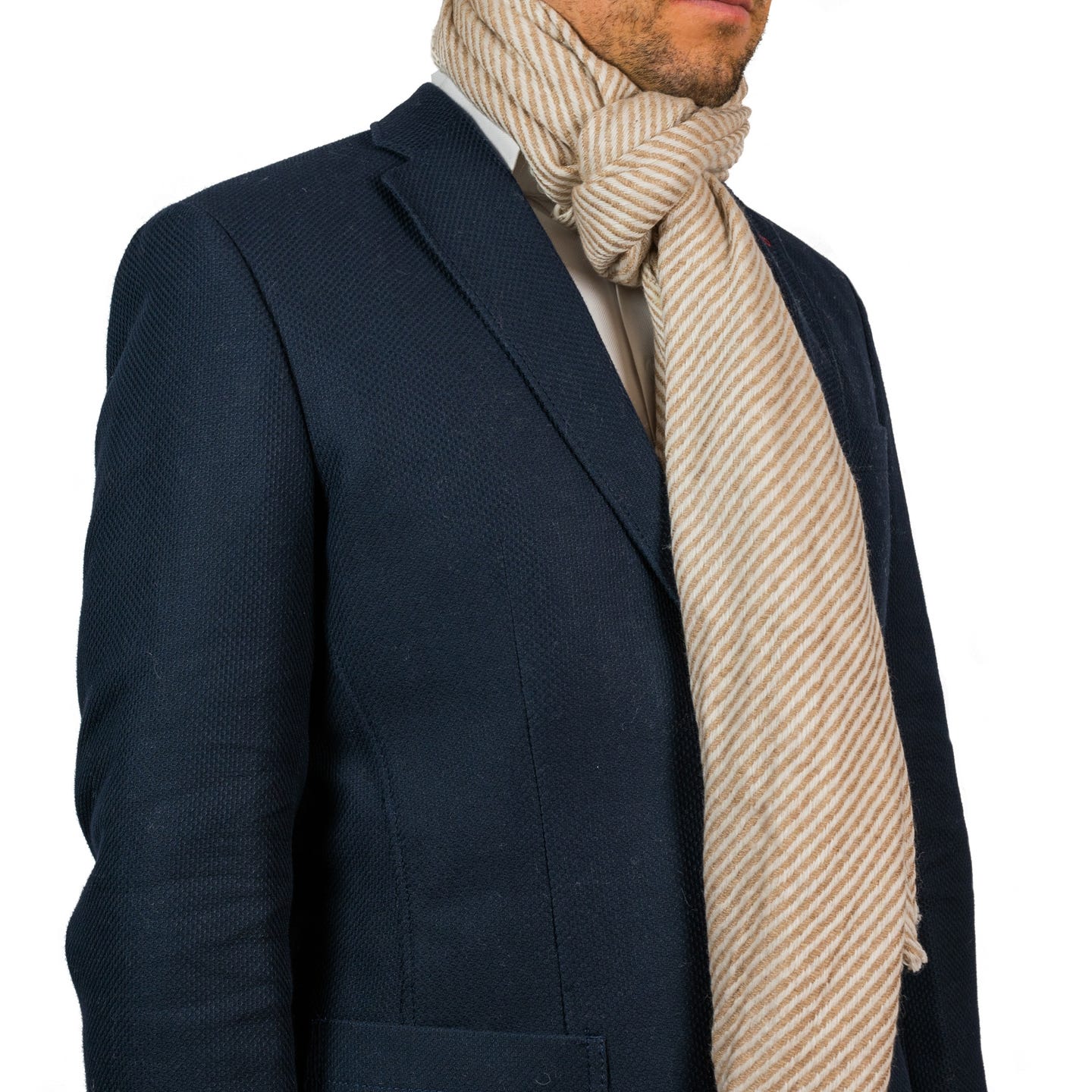 Kaschmirschal hellbraun mit Streifenmuster/ gestreift