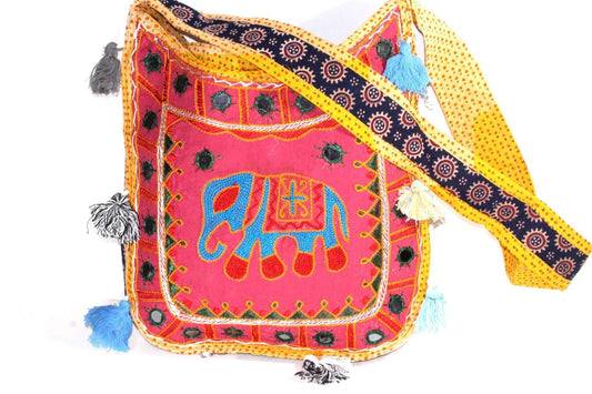 Mirror Work Elephant Multi Color Sling Jhola Bag