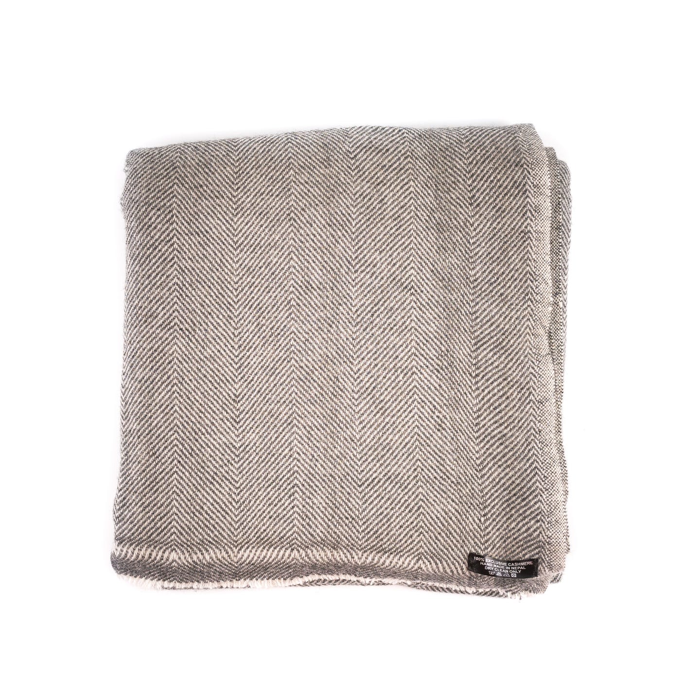 Kaschmirdecke grau mit feinem Fischgrätenmuster