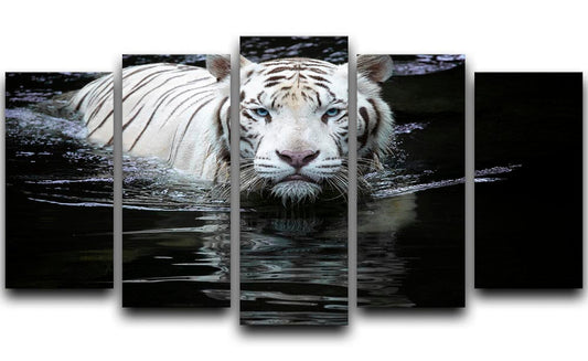 White Tiger Swimming 5 Split Panel Canvas