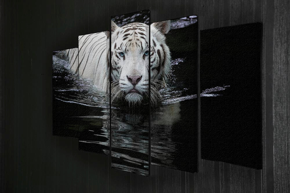 White Tiger Swimming 5 Split Panel Canvas
