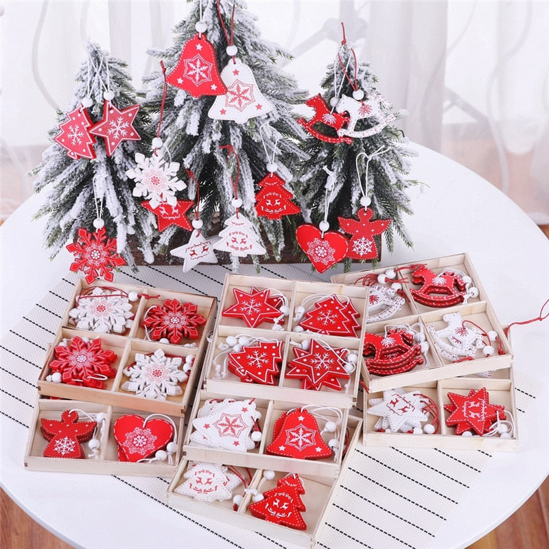 12pcs Christmas Wooden Gifts Snow Elk Christmas