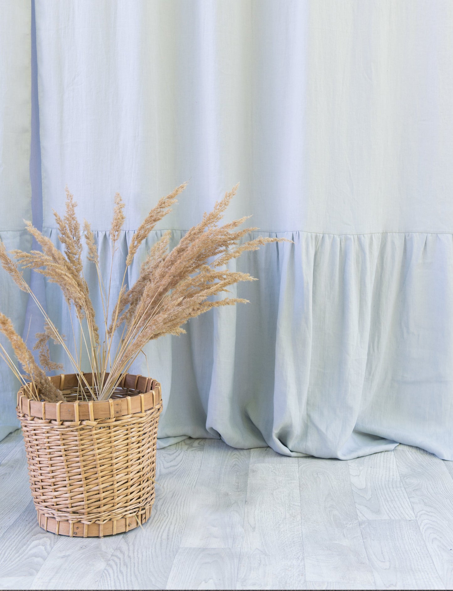 Natural Light linen curtain with ruffles, rod pocket