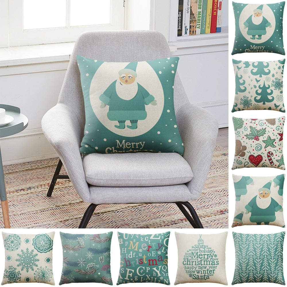 1PC 45x45cm Christmas Pillow Cover Soft Linen