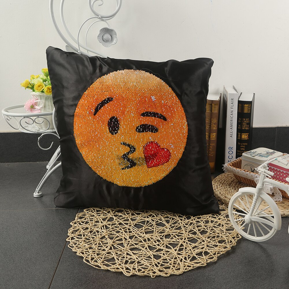 1Pc Emoji Cushion Cover Sequin Mermaid Pillow