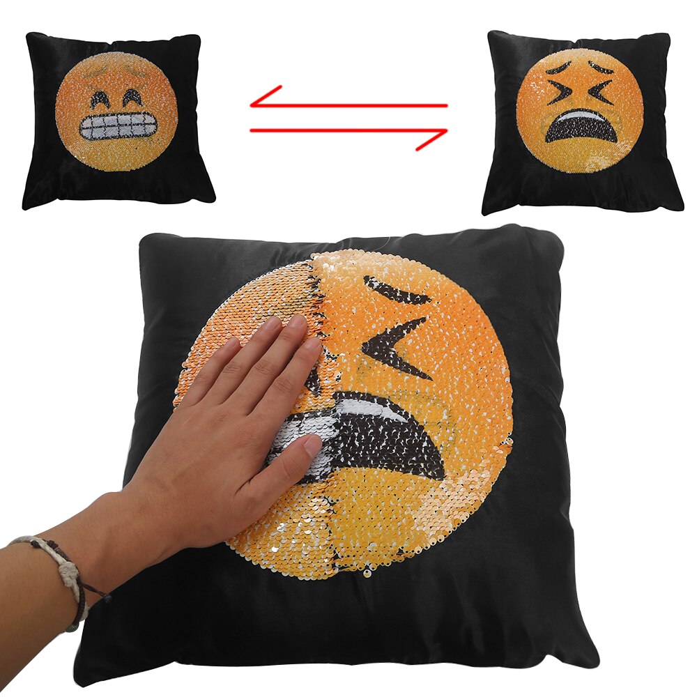 1Pc Emoji Cushion Cover Sequin Mermaid Pillow