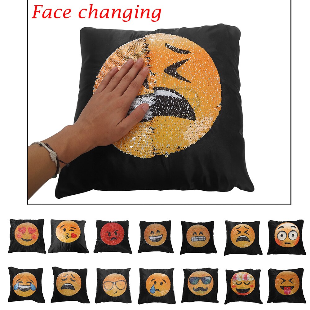 1Pc Emoji Cushion Cover Sequin Mermaid Pillow