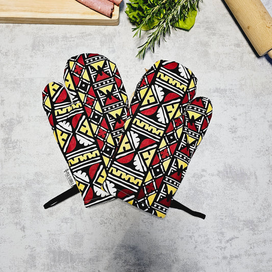 Set of 2 Oven Gloves Handmade "Mudcloth" Bogolan Print Inspired