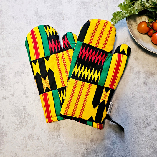 Set of 2 Oven Gloves | Handmade "Mudcloth" Bogolan Print Inspired
