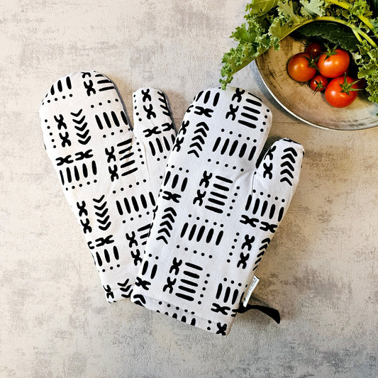 Set of 2 Oven Gloves Handmade "Mudcloth" Bogolan Print Inspired