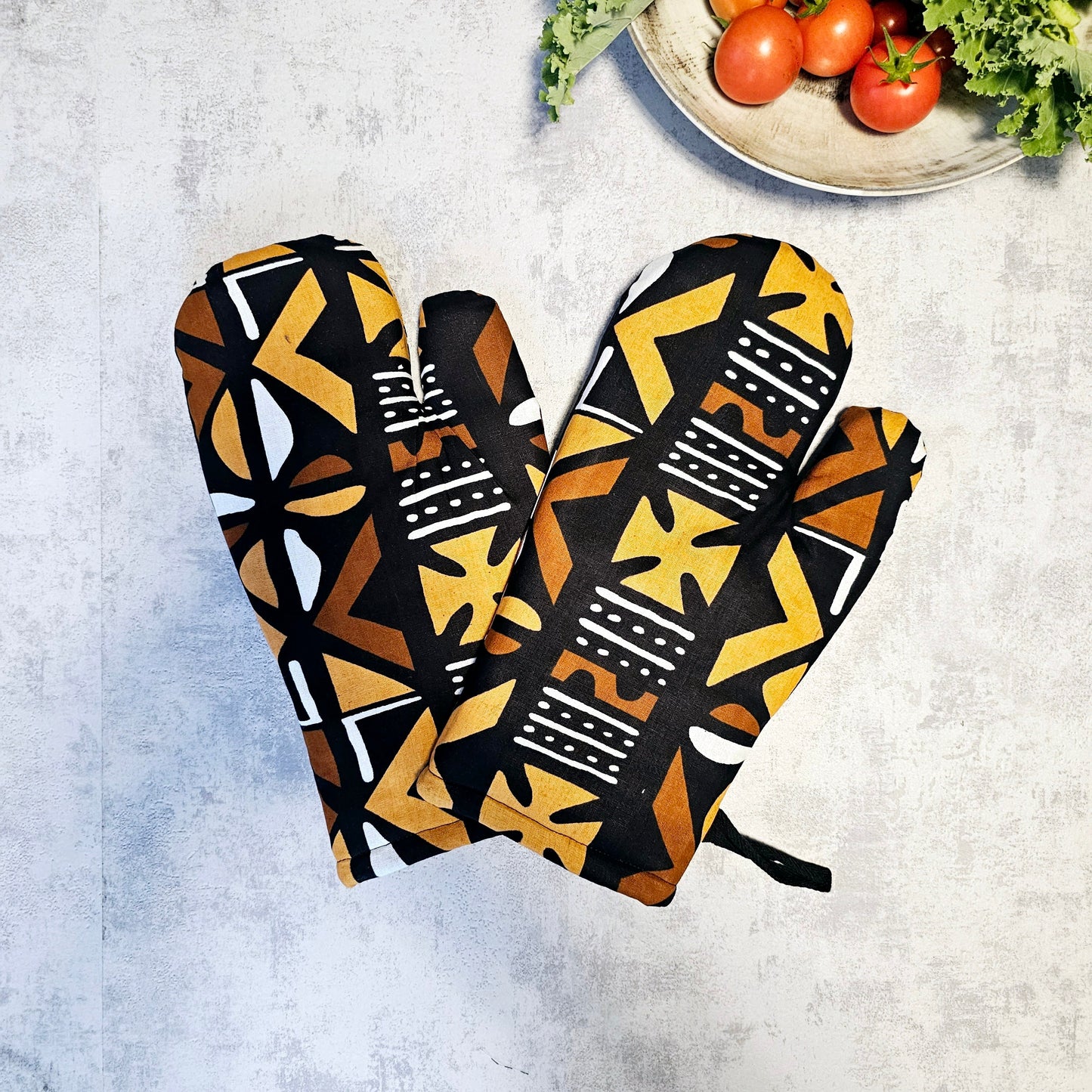 Set of 2 Oven Gloves Handmade "Mudcloth" Bogolan Print Inspired
