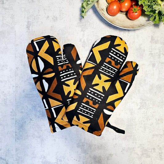 Set of 2 Oven Gloves Handmade "Mudcloth" Bogolan Print Inspired