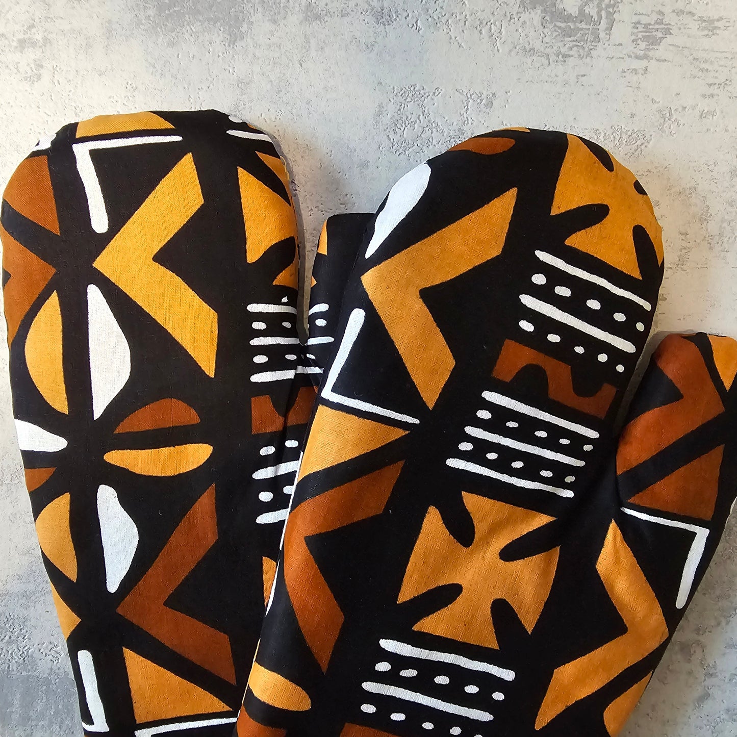 Set of 2 Oven Gloves Handmade "Mudcloth" Bogolan Print Inspired
