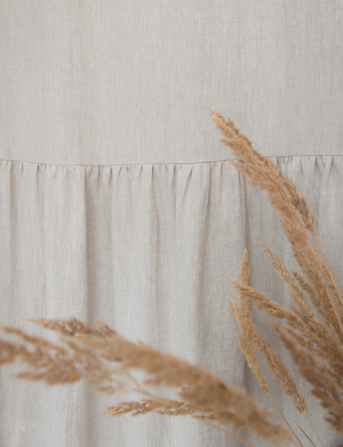 Light Grey linen curtain with ruffles, rod pocket