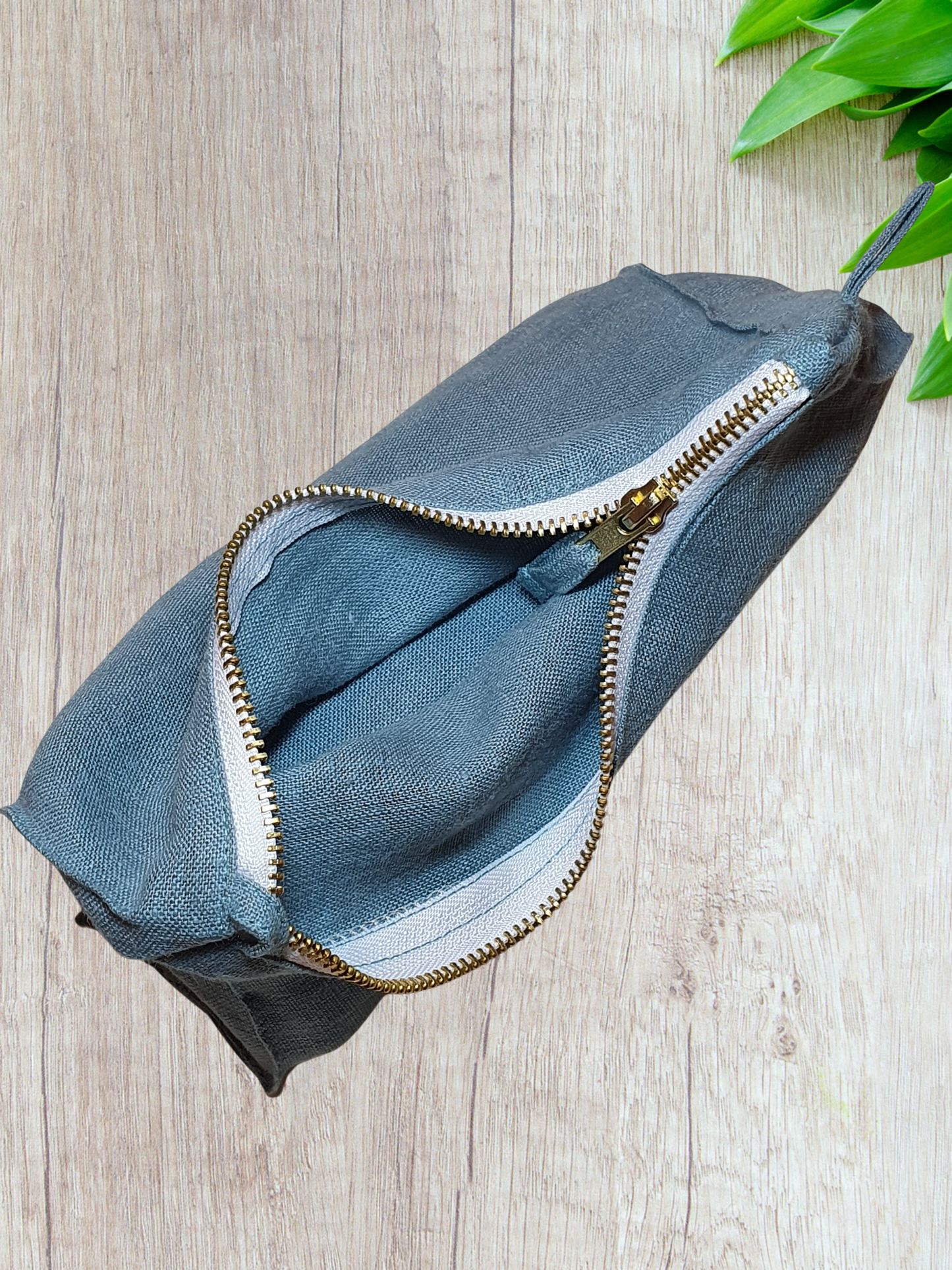 Greyish Mint linen makeup bag