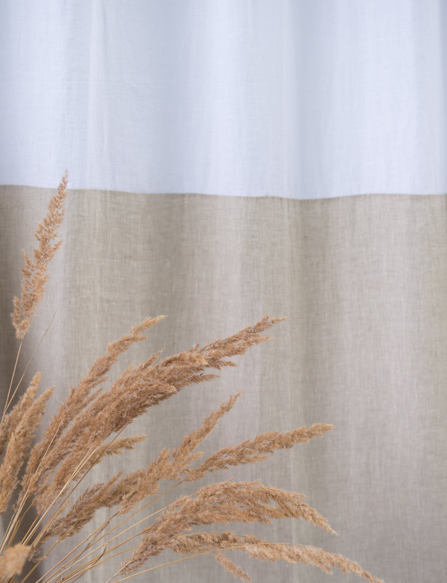 White and Natural Light linen curtains with tabs, two tones