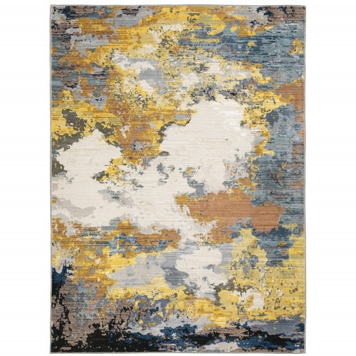 8' X 11' Yellow And Blue Abstract Area Rug