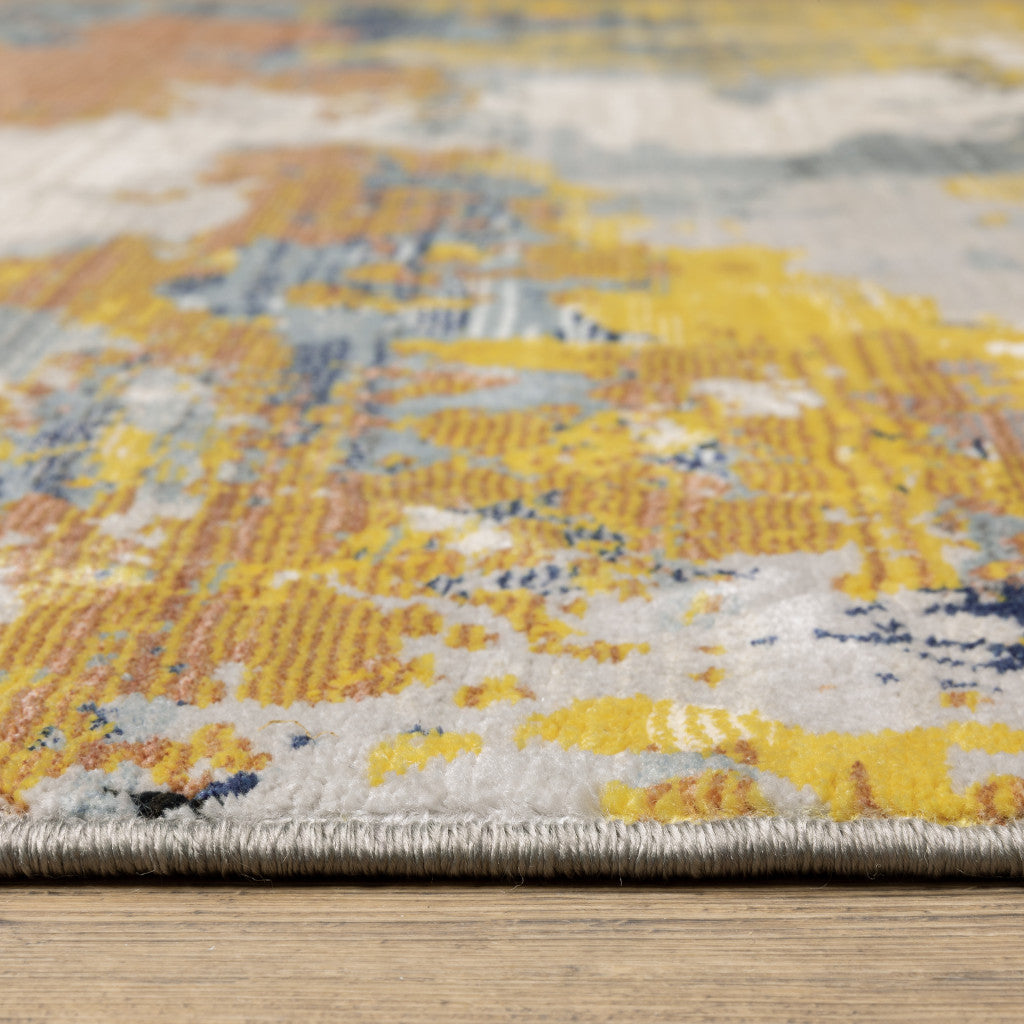 8' X 11' Yellow And Blue Abstract Area Rug