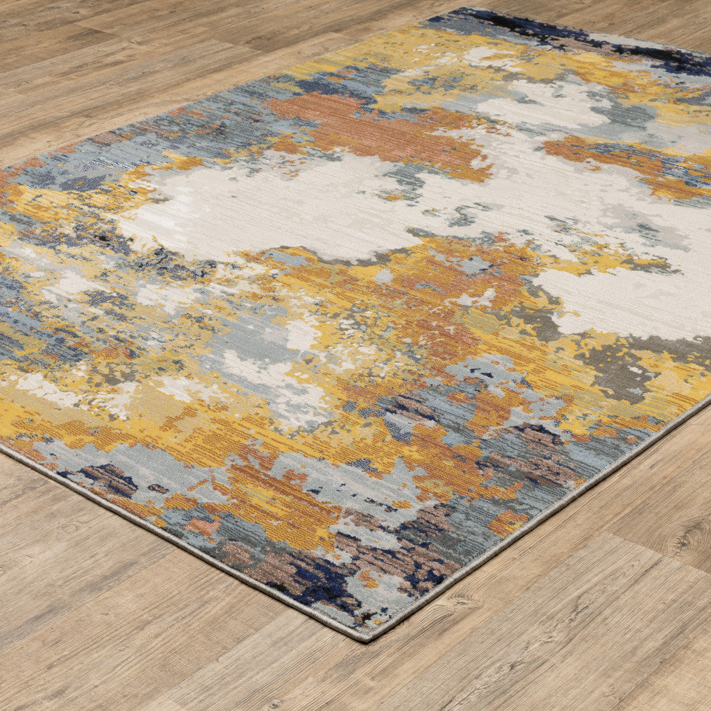 8' X 11' Yellow And Blue Abstract Area Rug