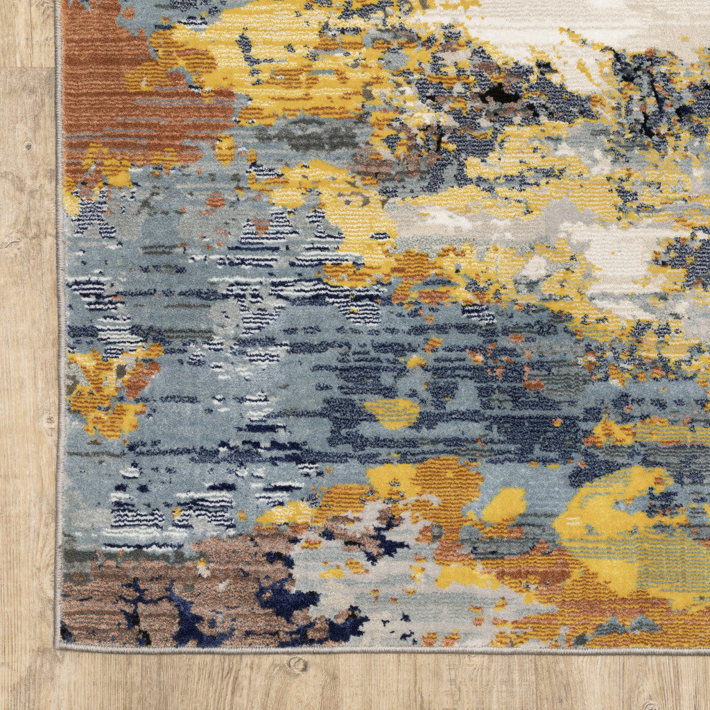 8' X 11' Yellow And Blue Abstract Area Rug