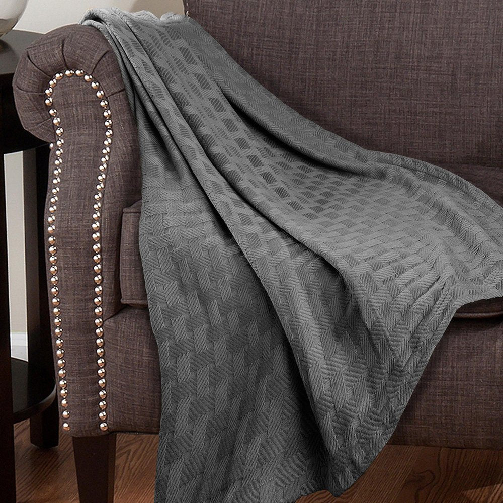50" X 60" Charcoal Cotton Basketweave Geometric Throw Blanket