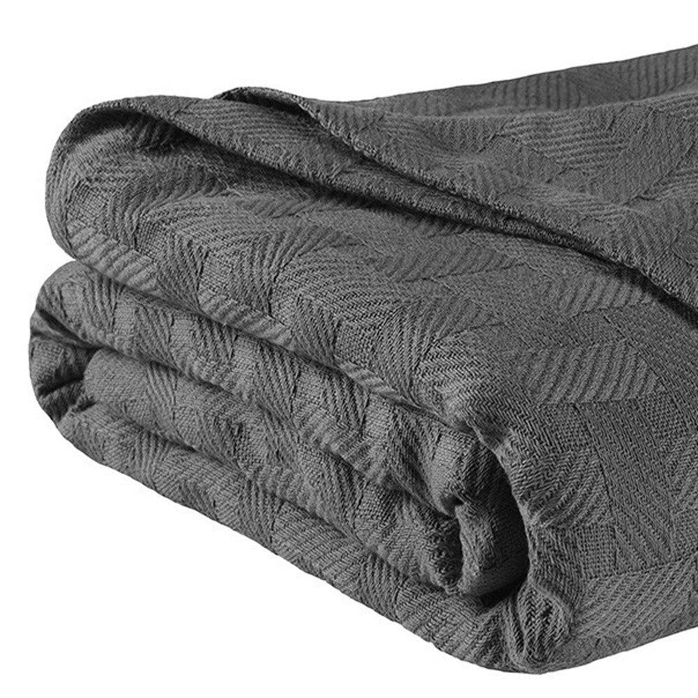 50" X 60" Charcoal Cotton Basketweave Geometric Throw Blanket