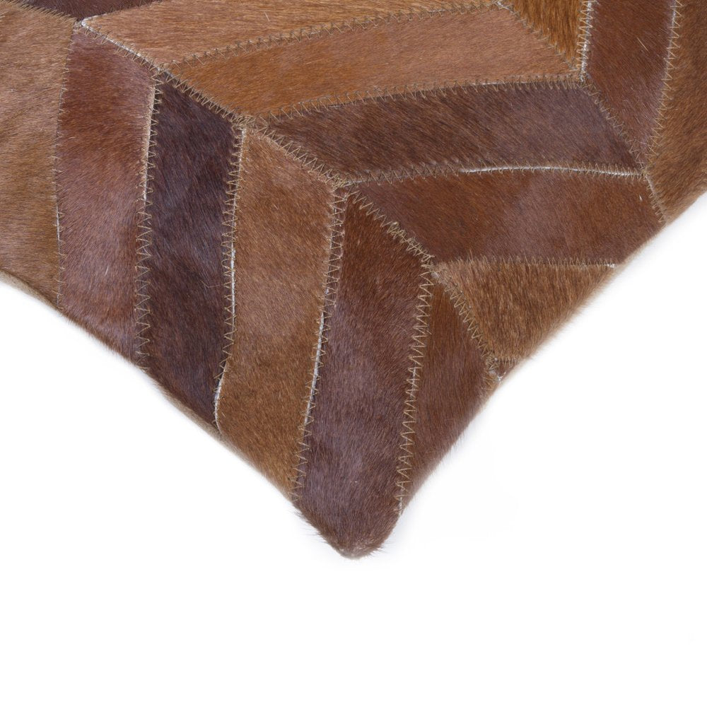 Set of Two 12" X 20" Tan Chevron Cowhide Lumbar Throw Pillows