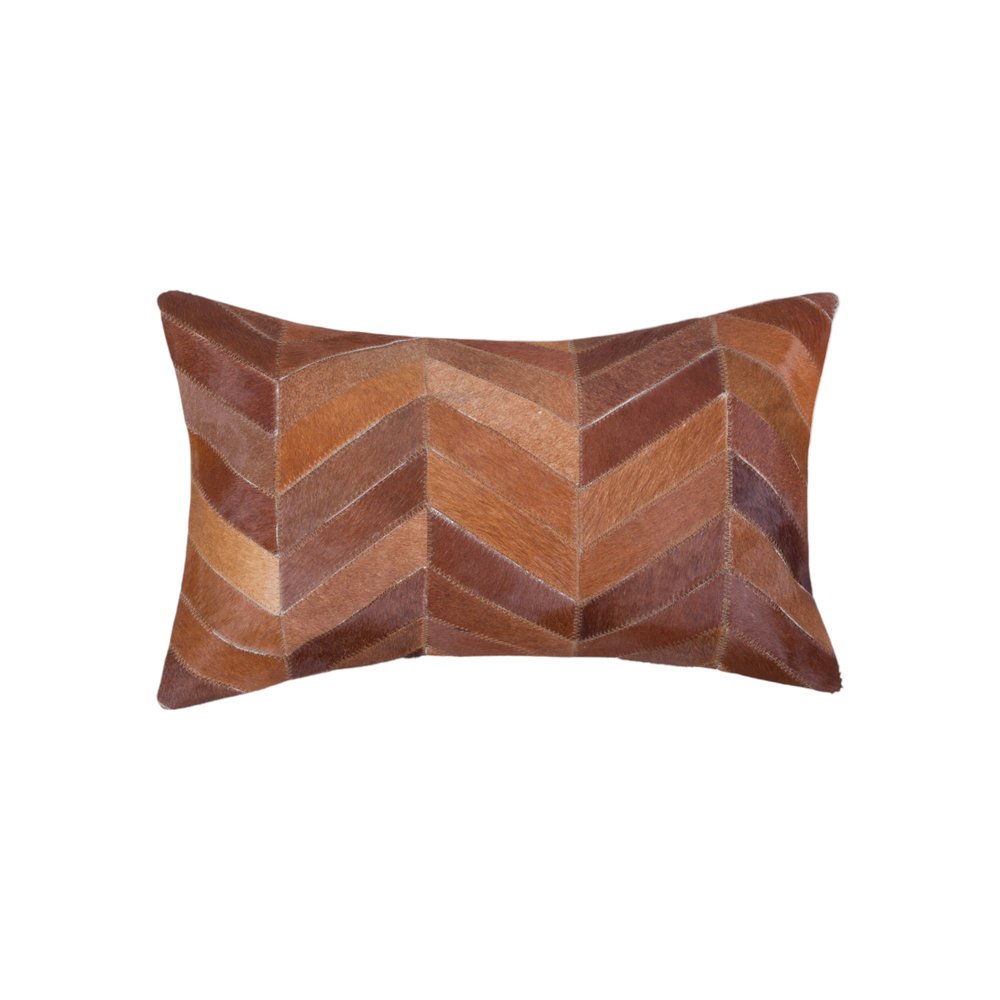 Set of Two 12" X 20" Tan Chevron Cowhide Lumbar Throw Pillows