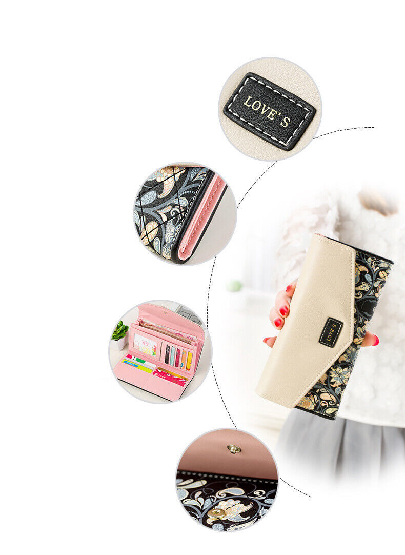 Fashion Women Leather Envelope Clutch Wallet Long Card Holder Purse