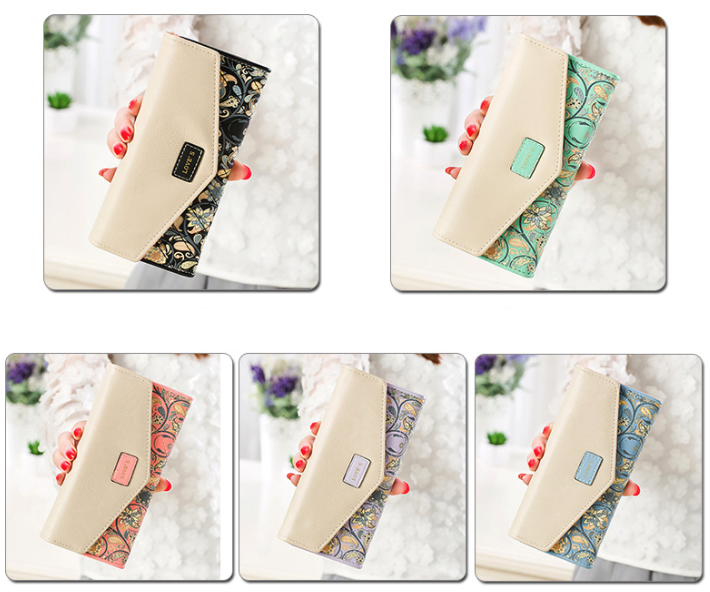 Fashion Women Leather Envelope Clutch Wallet Long Card Holder Purse