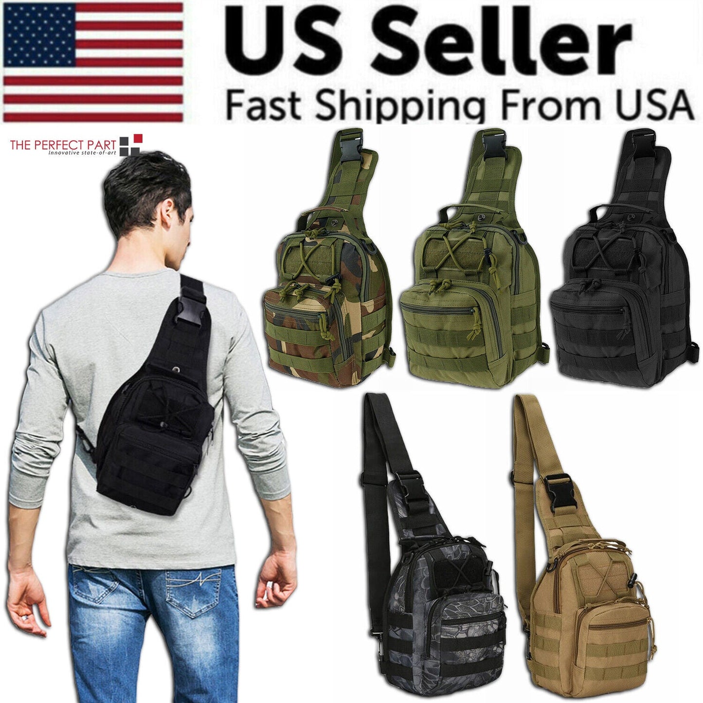 Mens Backpack Tactical Sling Shoulder Bag Molle Travel Chest Pack