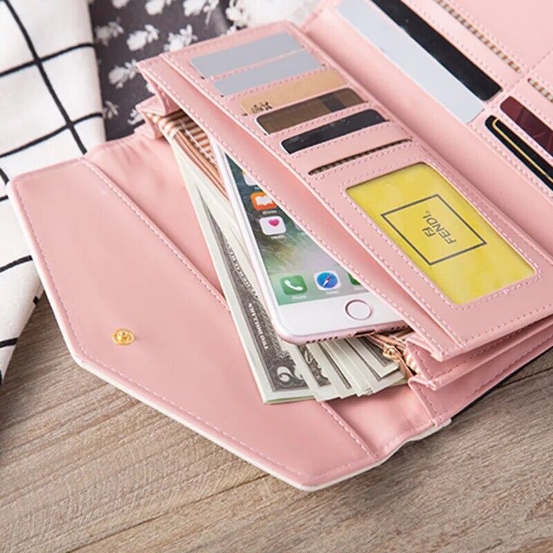 Fashion Women Leather Envelope Clutch Wallet Long Card Holder Purse