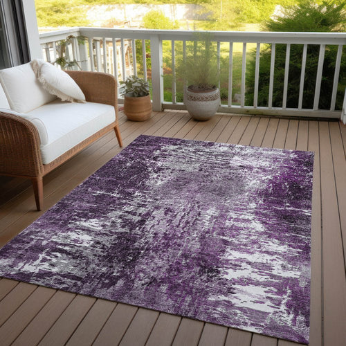 3' X 5' Eggplant Purple And Lavender Abstract Washable Indoor Outdoor