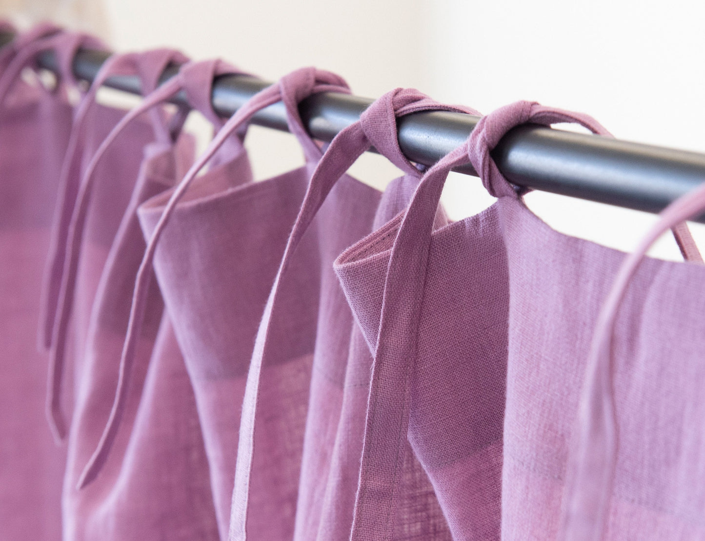 Natural linen curtain with tie top
