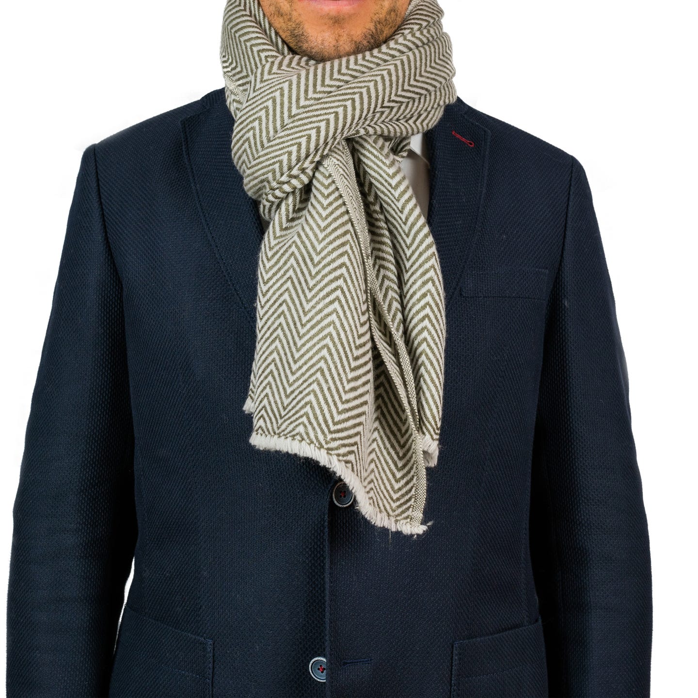 Kaschmirschal hellgrau mit mittelgroßem Fischgrätenmuster