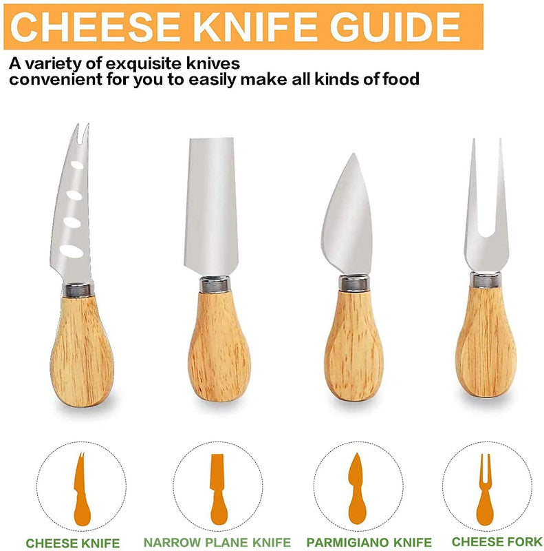 VIKUS Bamboo Cheese Board and Knife Set with Cutlery including Slate