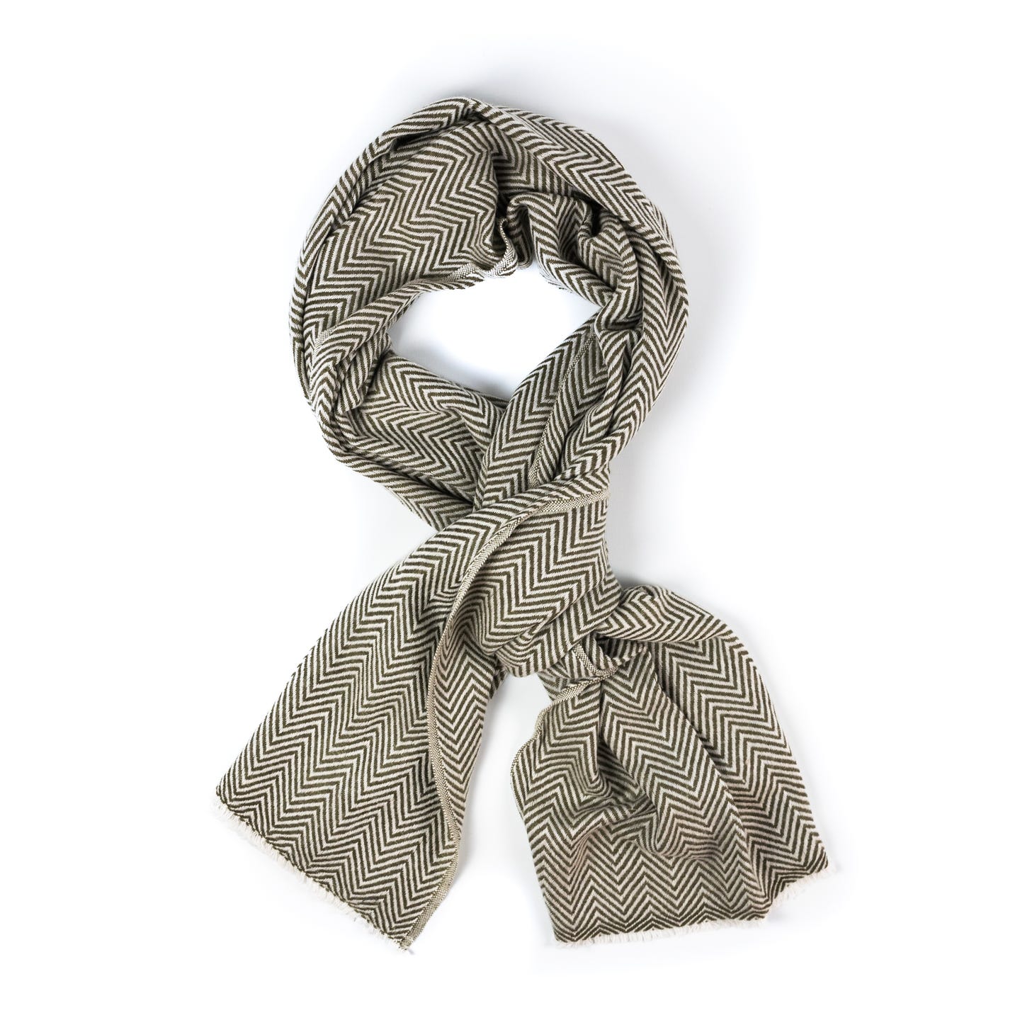 Kaschmirschal hellgrau mit mittelgroßem Fischgrätenmuster