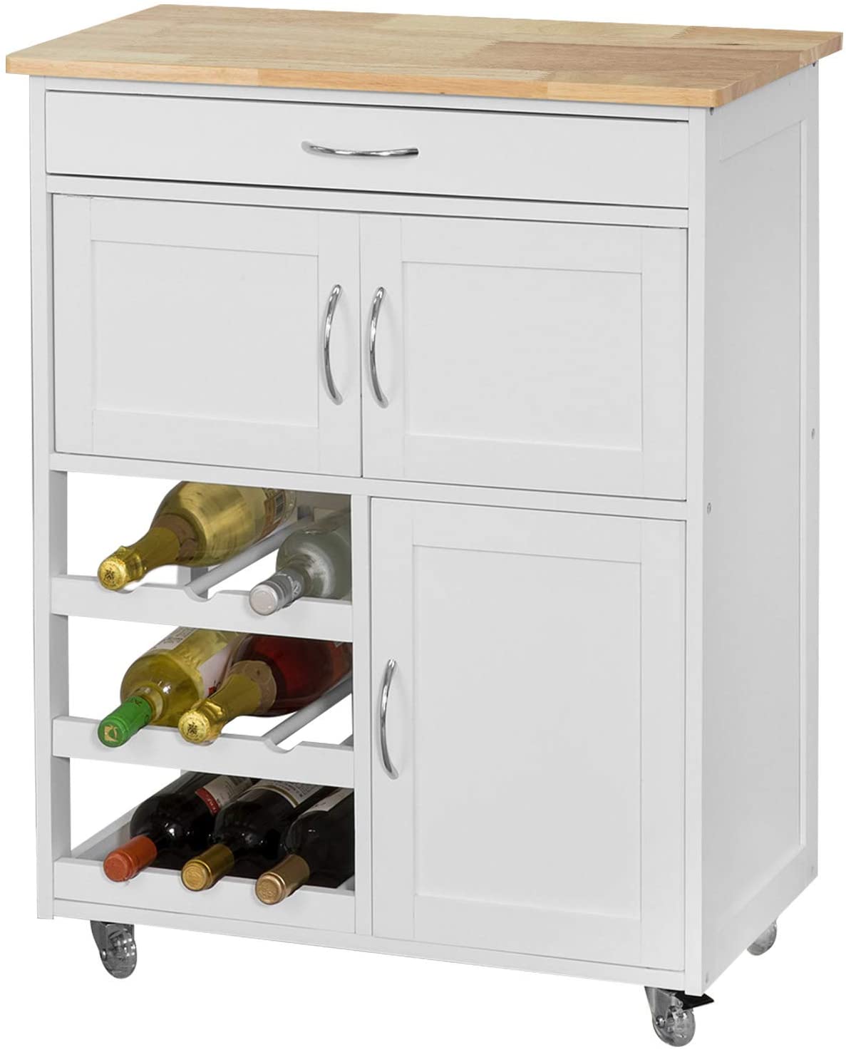 VIKUS Kitchen Trolley with Wine Racks, Portable Workbench and Serving