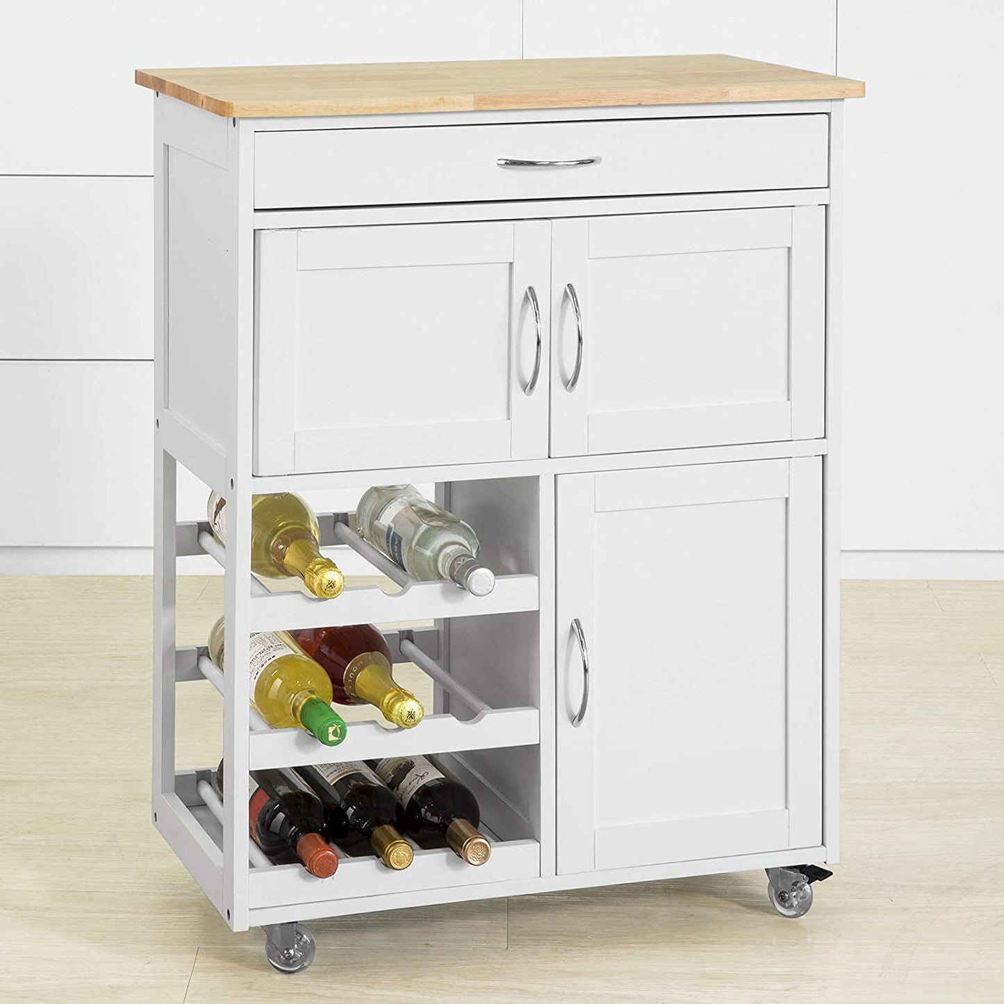 VIKUS Kitchen Trolley with Wine Racks, Portable Workbench and Serving