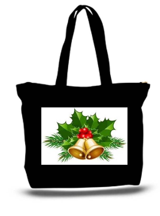 Holiday Christmas Bells Large Tote New Zipper Bag