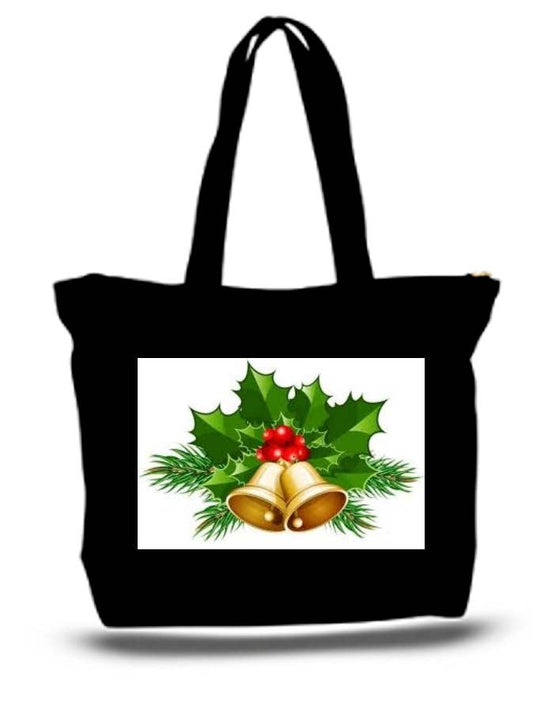 Holiday Christmas Bells Large Tote New Zipper Bag